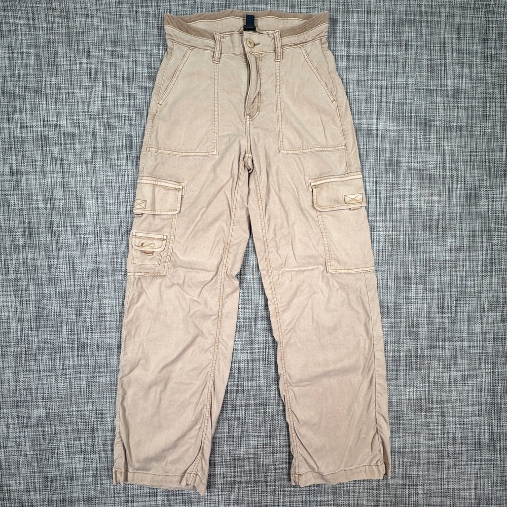 American Eagle Womens 0 Dreamy Drape Stretch Cargo Wide Leg Pants Beige Regular